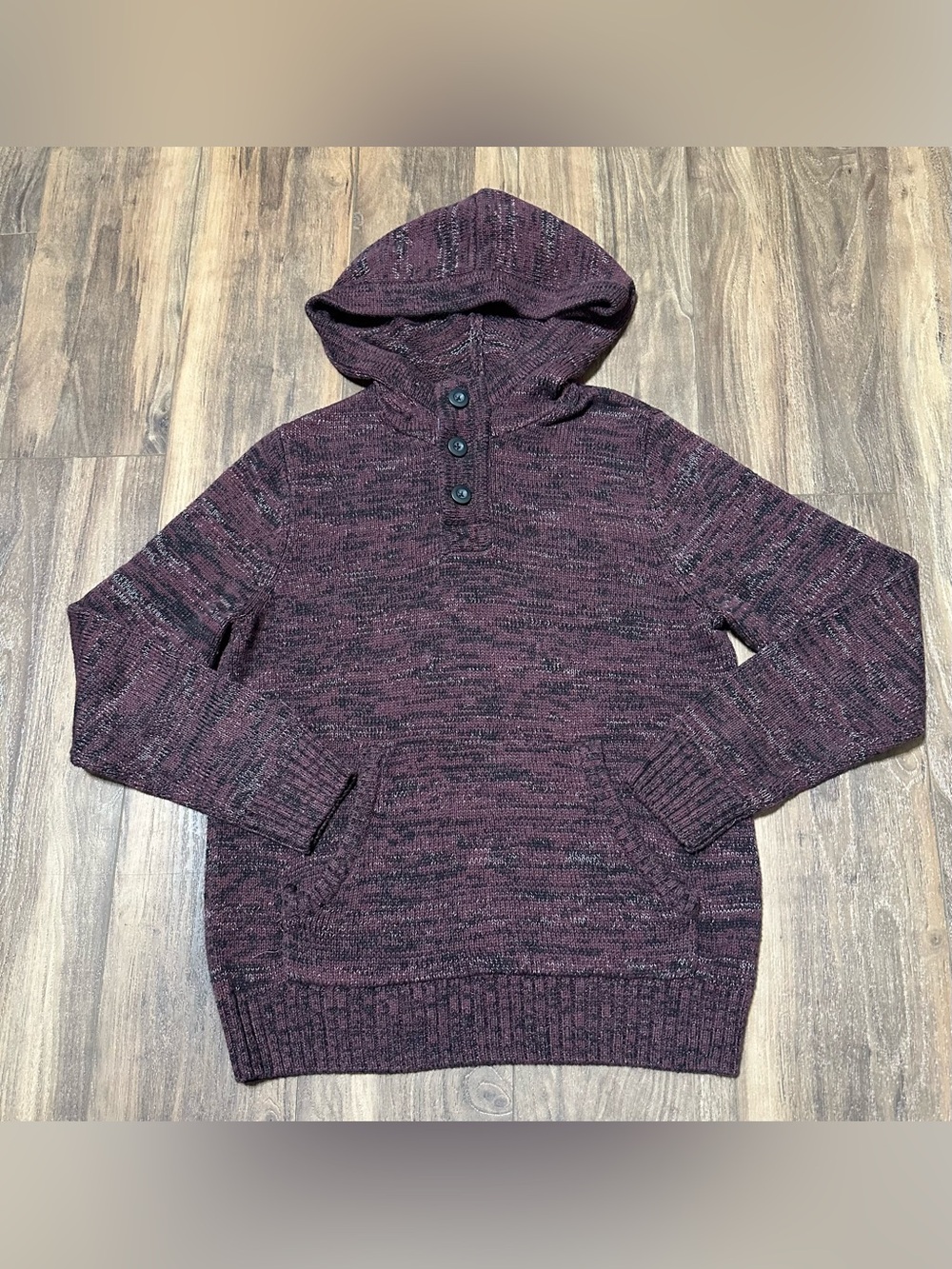 Urban Pipeline Hooded Henley Knit Sweater Burgundy Button Pockets Men's Medium